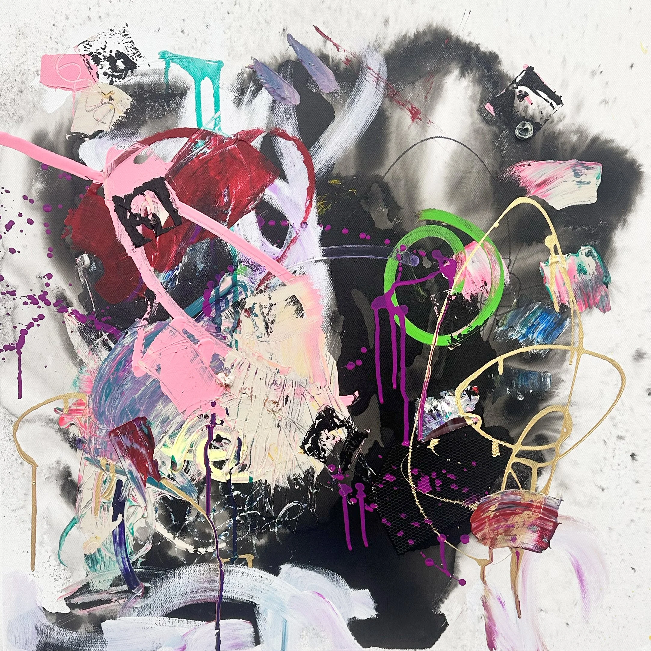 "Calypso", acrylic and mixed media on canvas, 25x25 inches, 2025