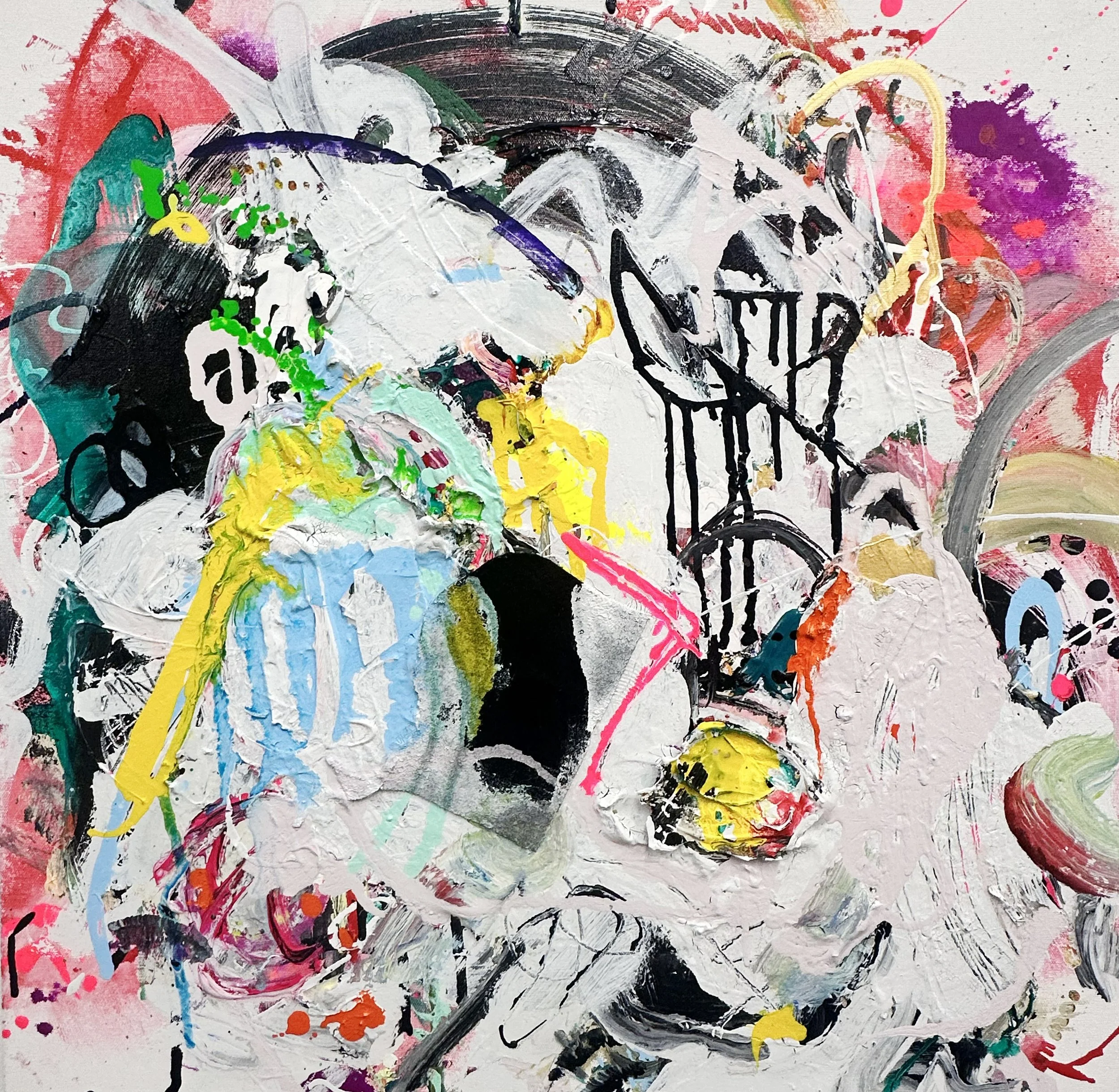 "Mercury Rising", acrylic and mixed media on canvas, 25x25 inches, 2025