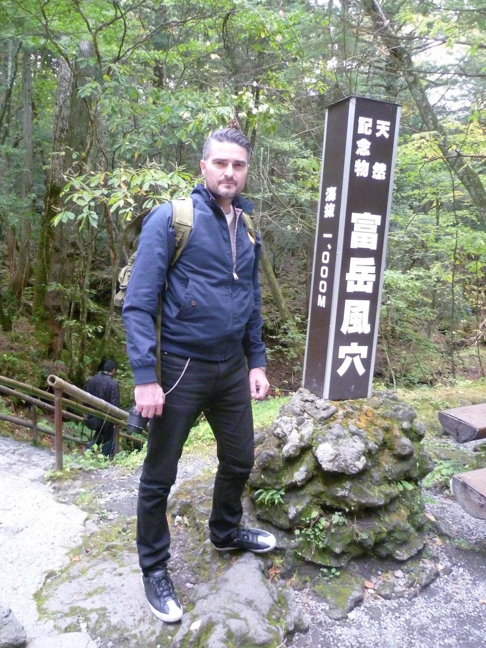 Sensei Lincoln outside ice cave at Mt Fuji