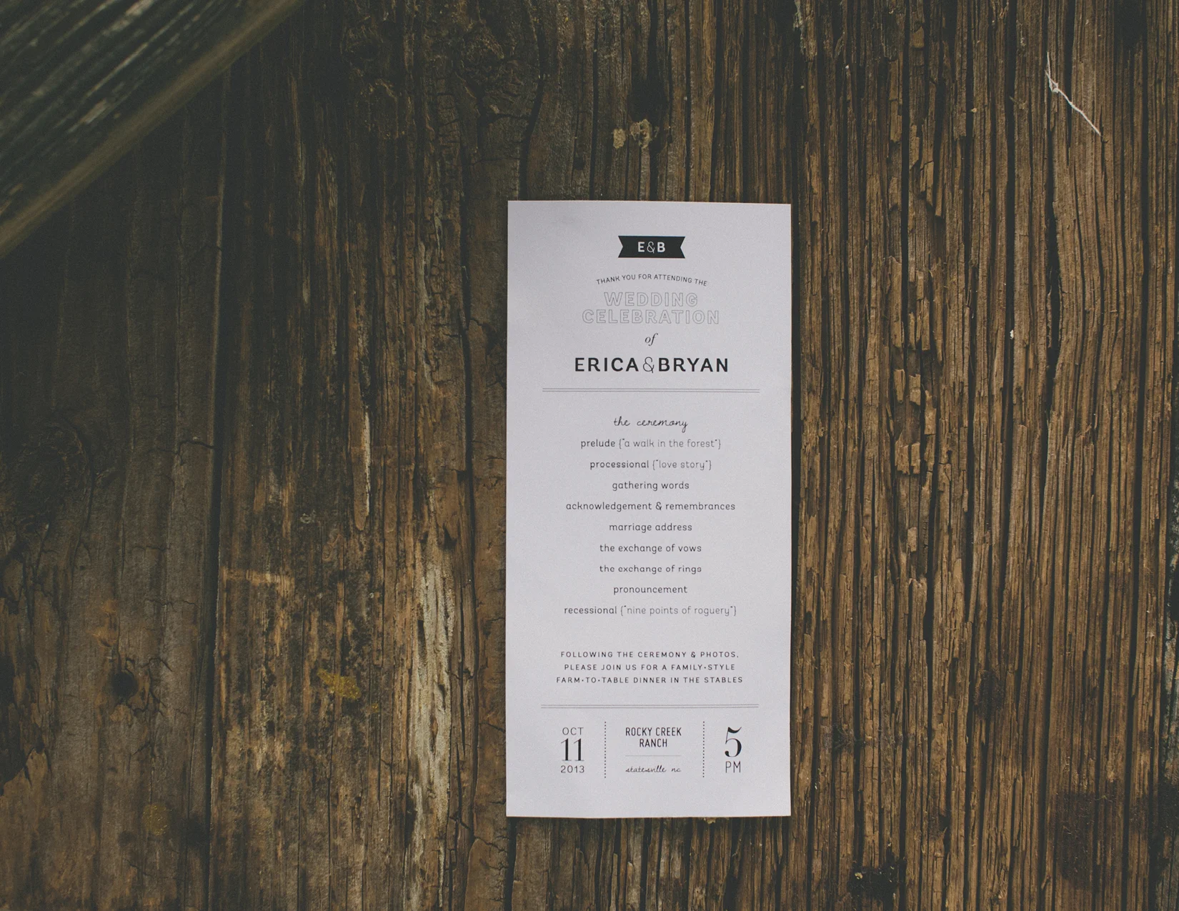 Friday Ceremony Program - Erica & Bryan 10.11+12.13