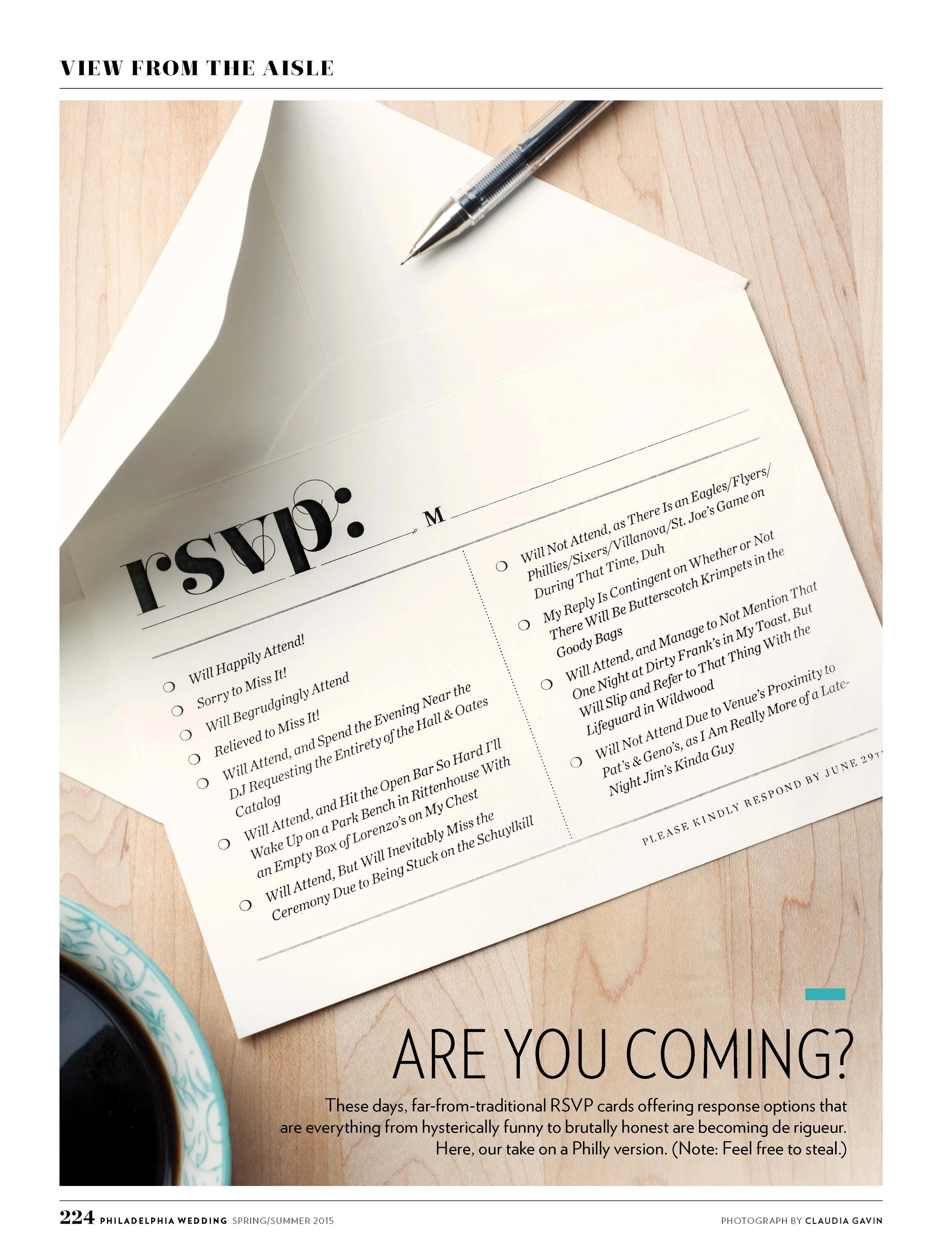Philadelphia Wedding magazine | Spring/Summer 2015 | Are You Coming?
