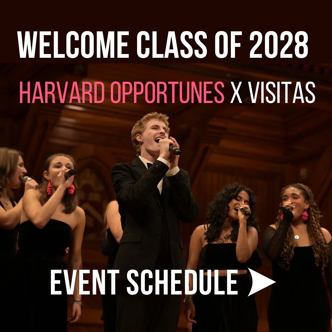 Welcome to Harvard @harvardcollege.28! We are so excited to meet you at Visitas. Swipe for a list of our programming, including the activities fair and an open rehearsal. And be sure to come to Visitas Palooza&mdash;you don&rsquo;t want to miss it. S