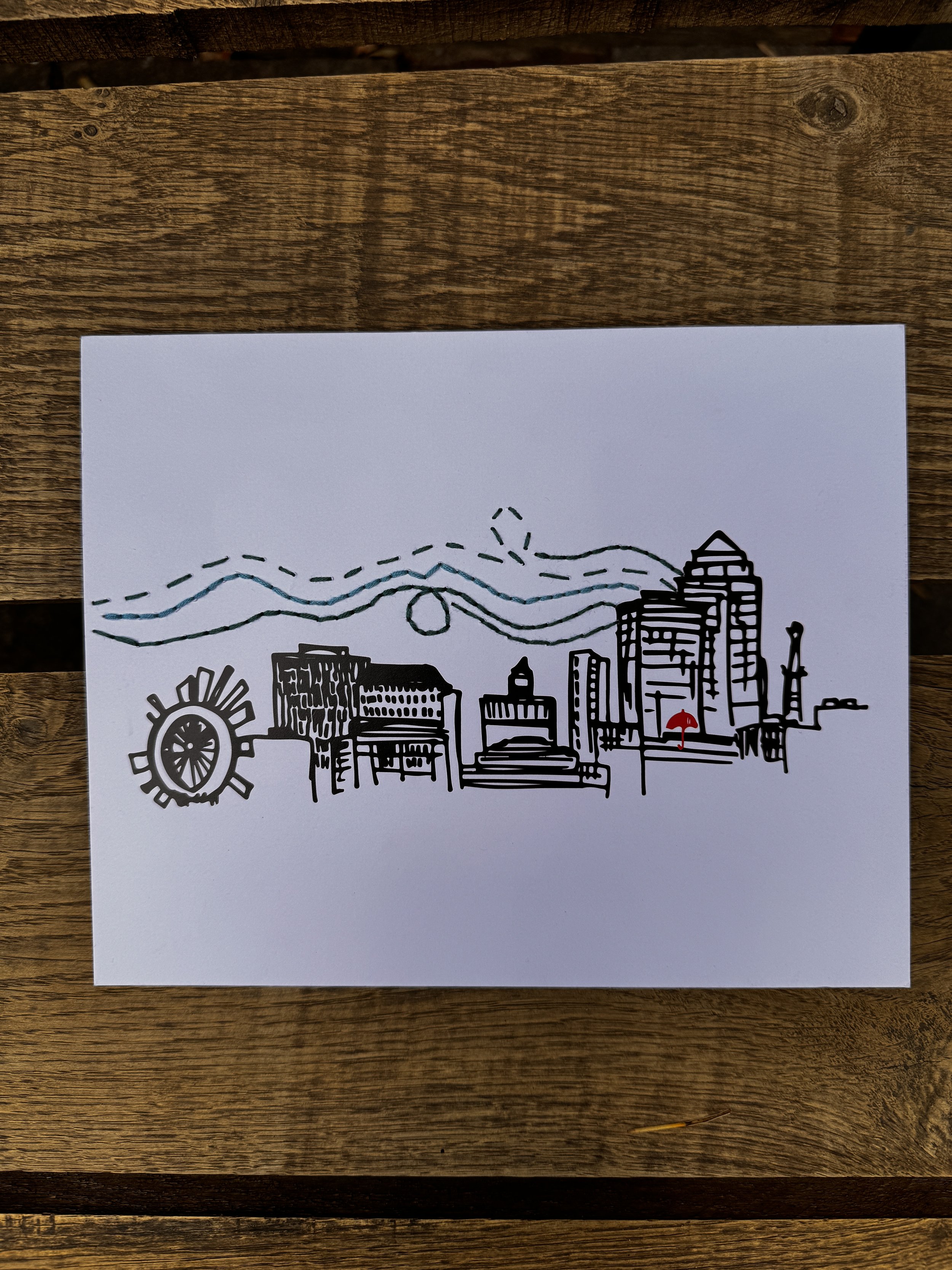 Embroidered Skyline Print 8x10