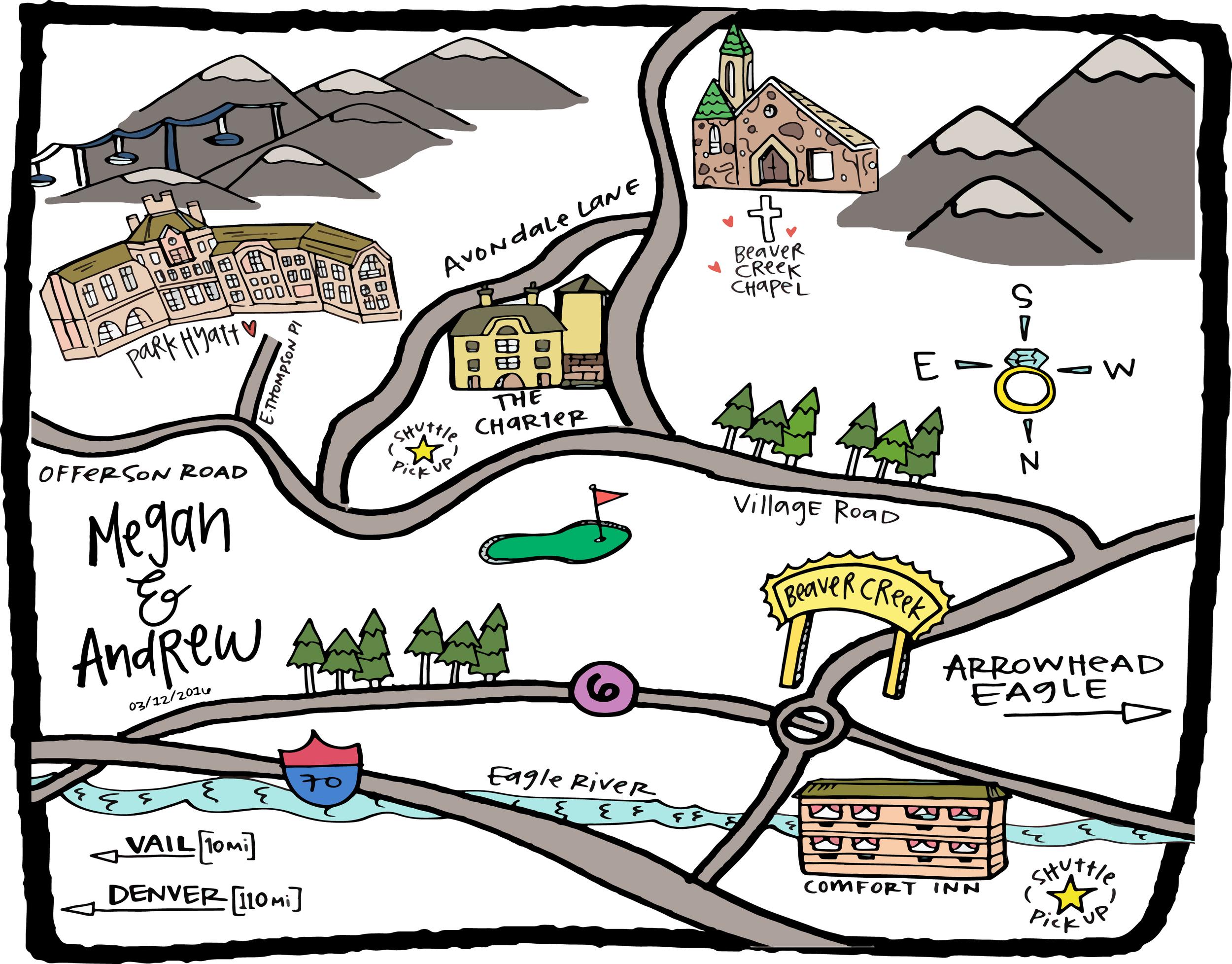 A map for Megan & Andrew's wedding guests. 