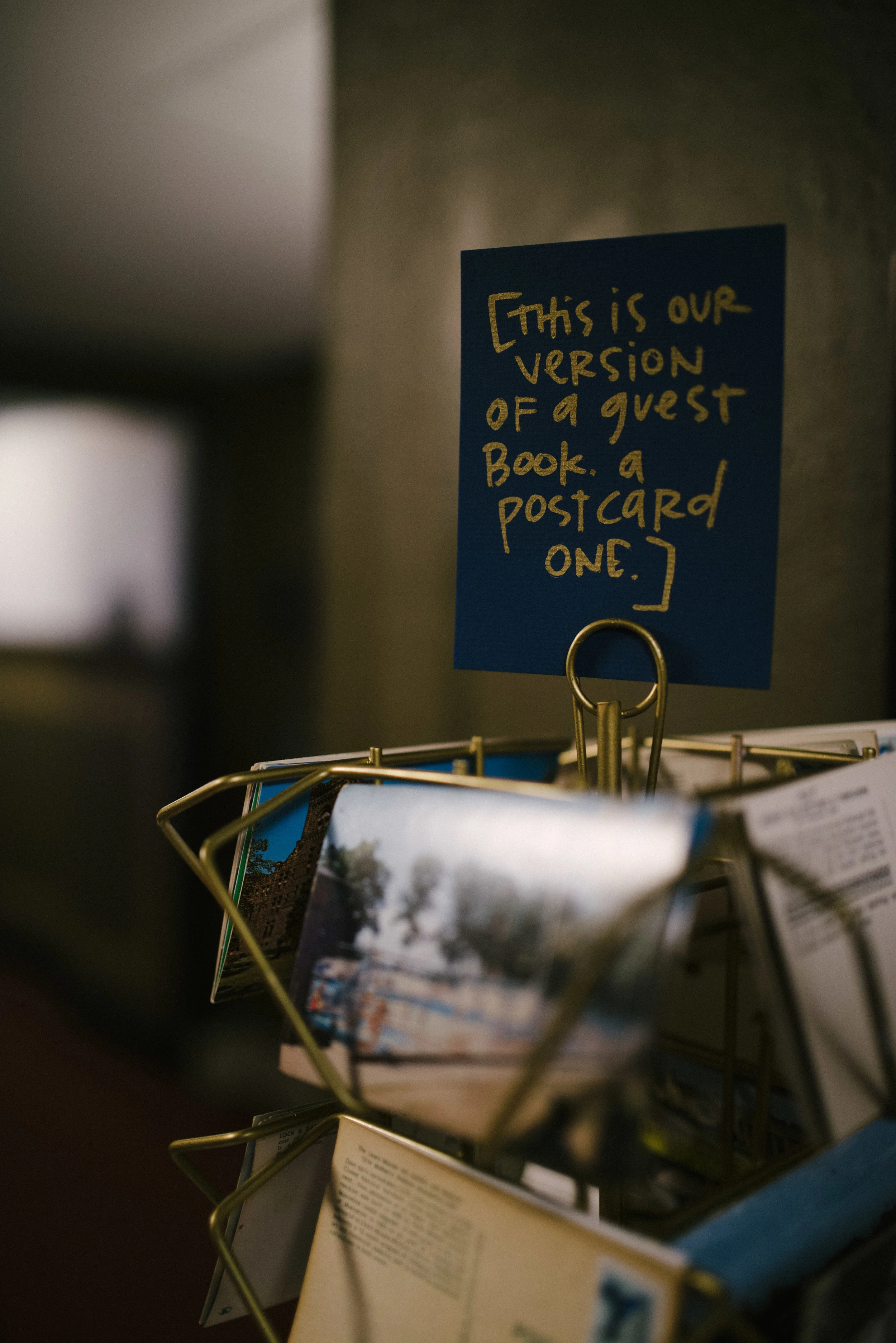 Instead of a traditional guestbook, Kevin and I found vintage Iowa postcards our guests could write notes to us on. They were pre-stamped and strategically placed by the venue's mailbox. It was so much fun to get notes from our guests the following week. 