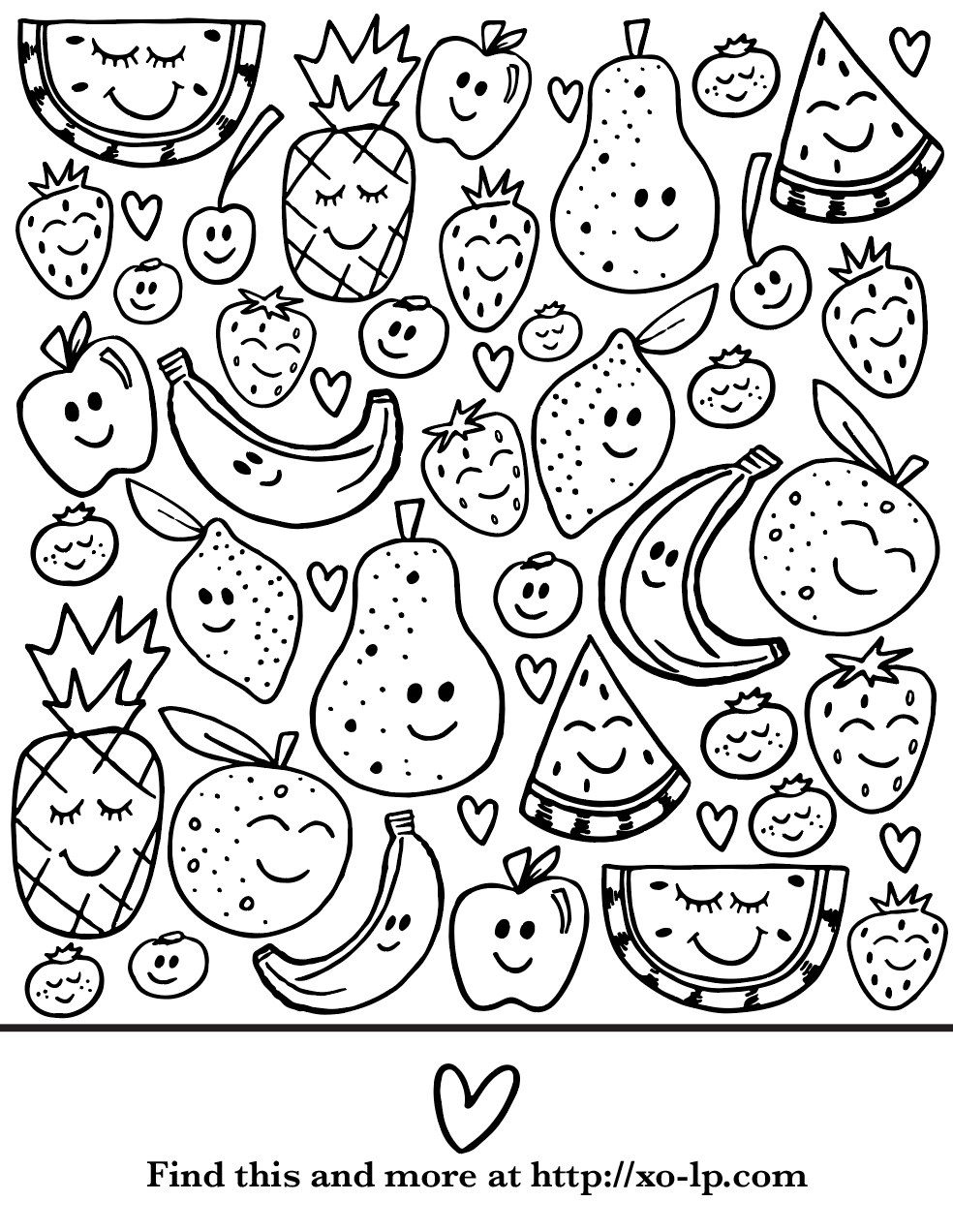 Smiling Fruit Coloring Page — XO LP