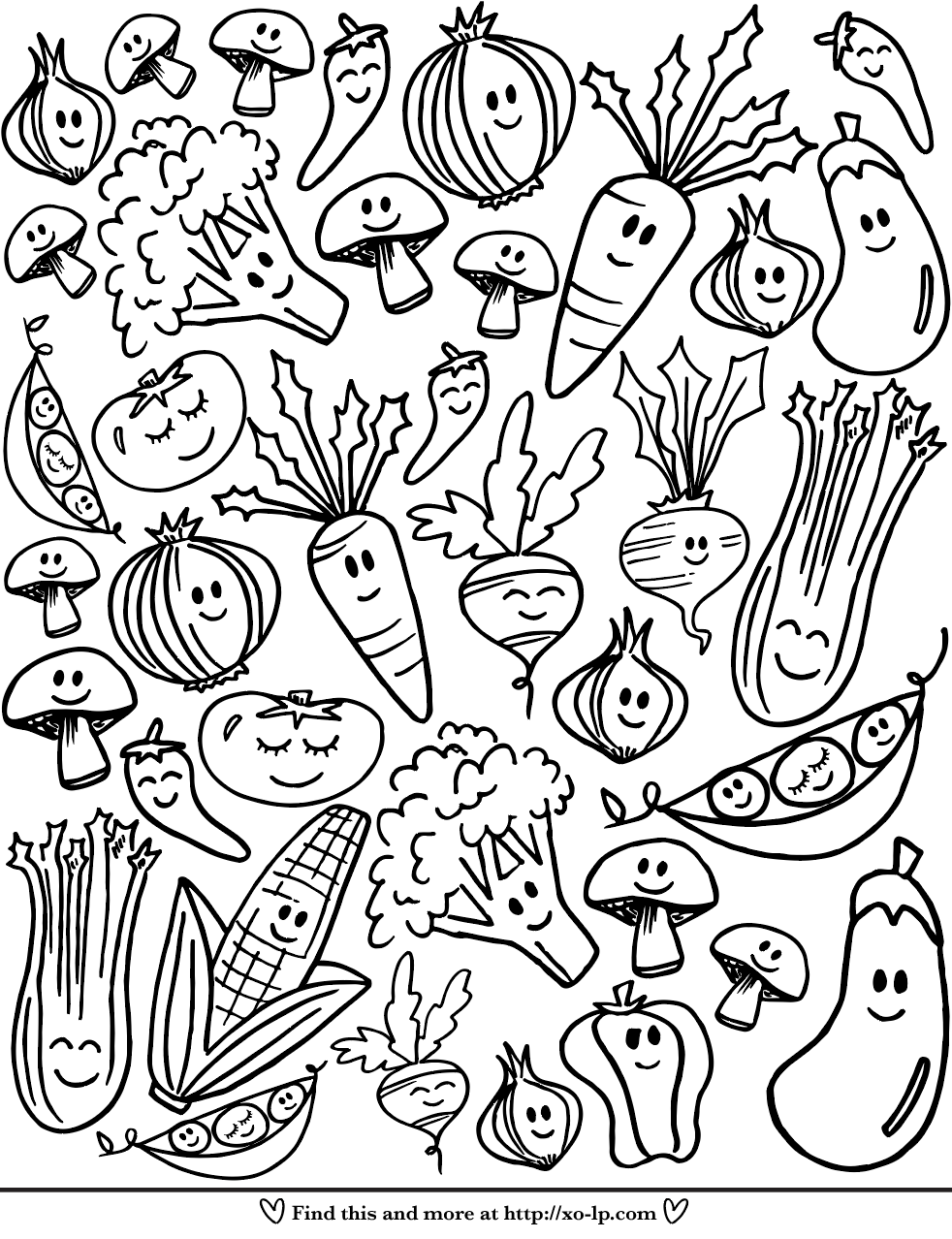 smiling veggies printable coloring page xo lp