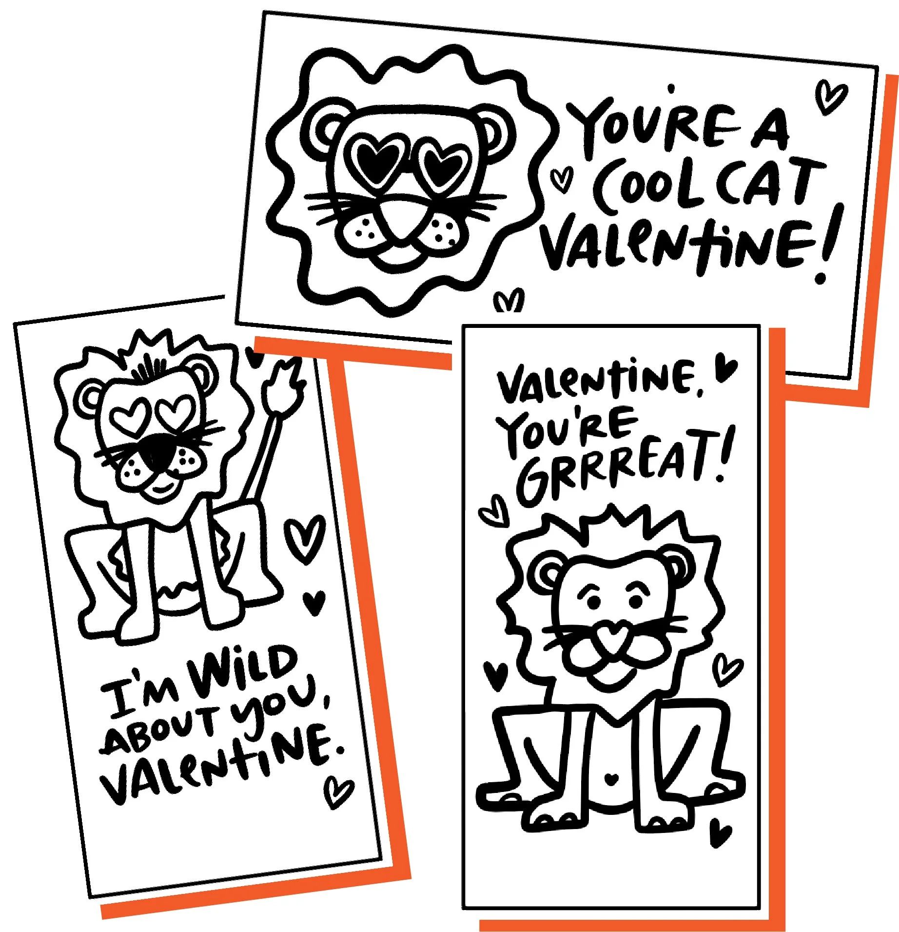 printable lion themed valentines instant download
