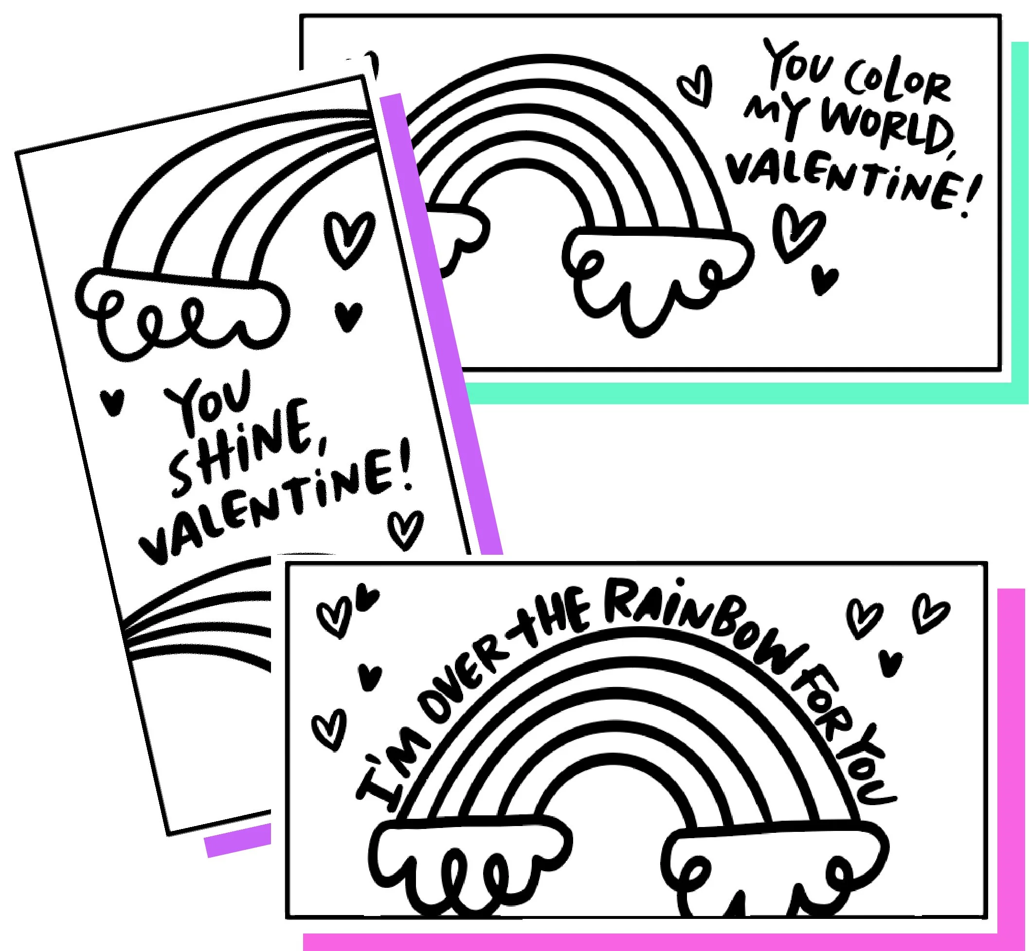 Rainbow Printable Valentines | Download, Color and Share