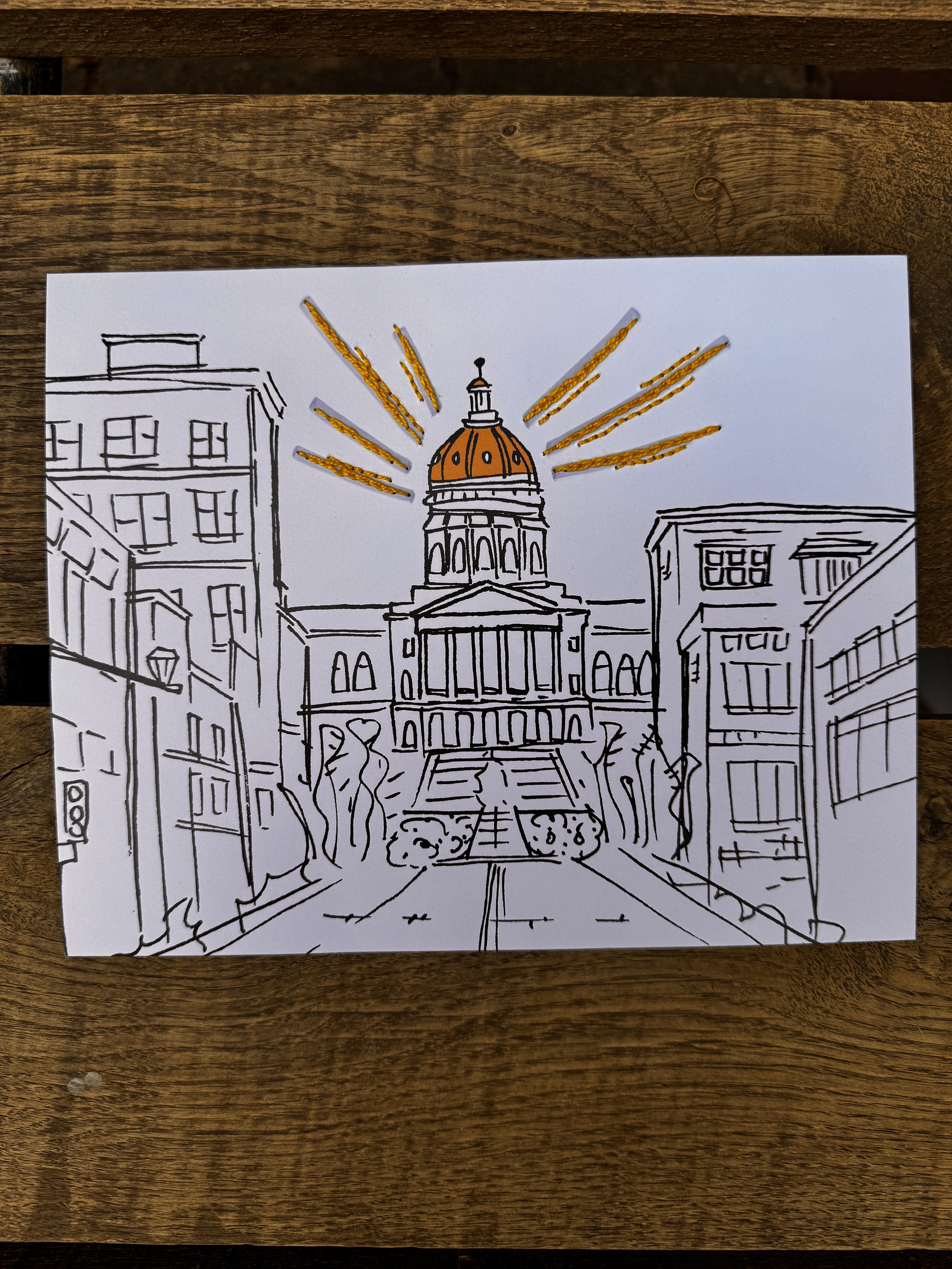 8x10 DSM Capitol Print with embroidery