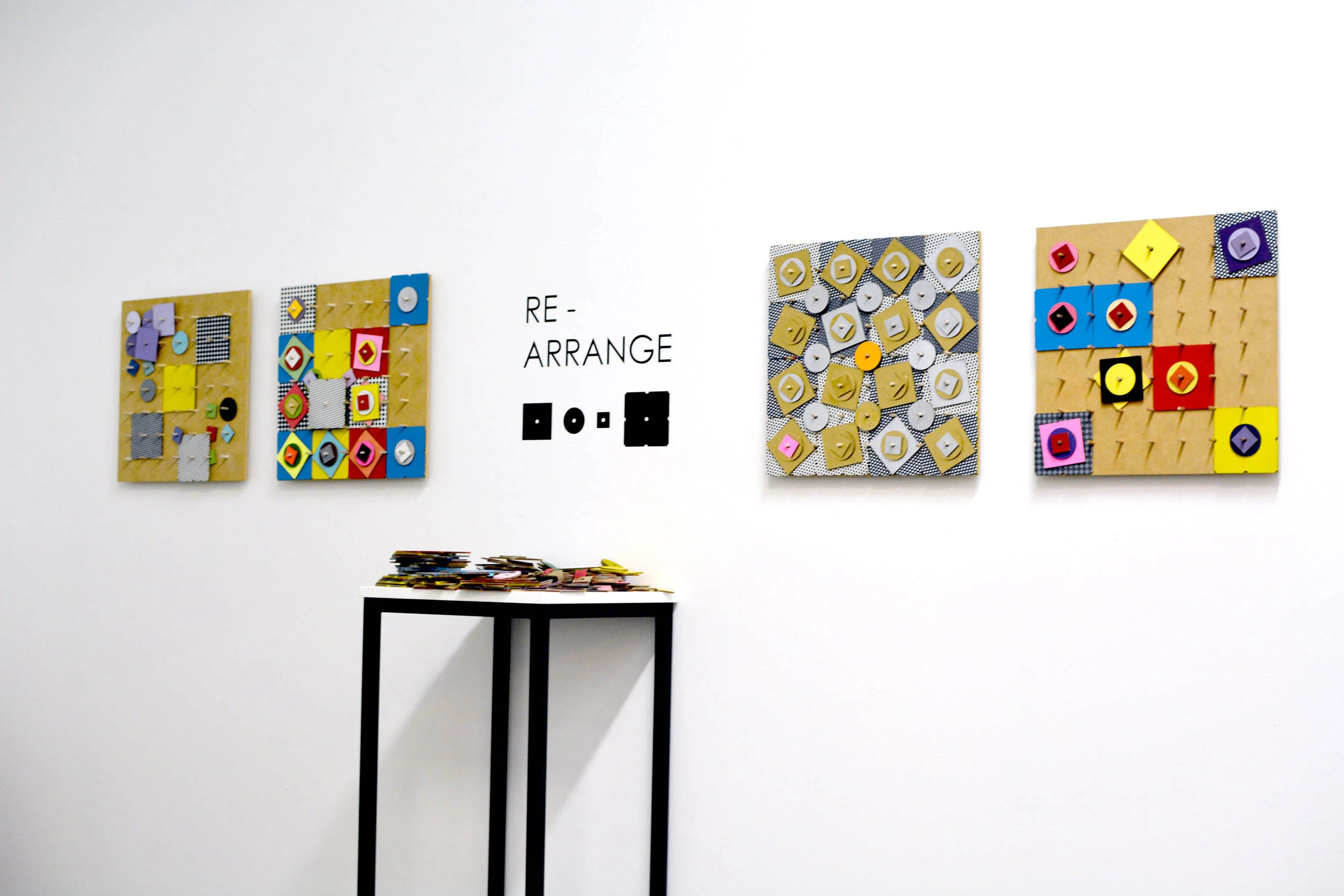 Images above and below: Re-arrange (stills from installation), 2014, acrylic on MDF, dimensions variable.
