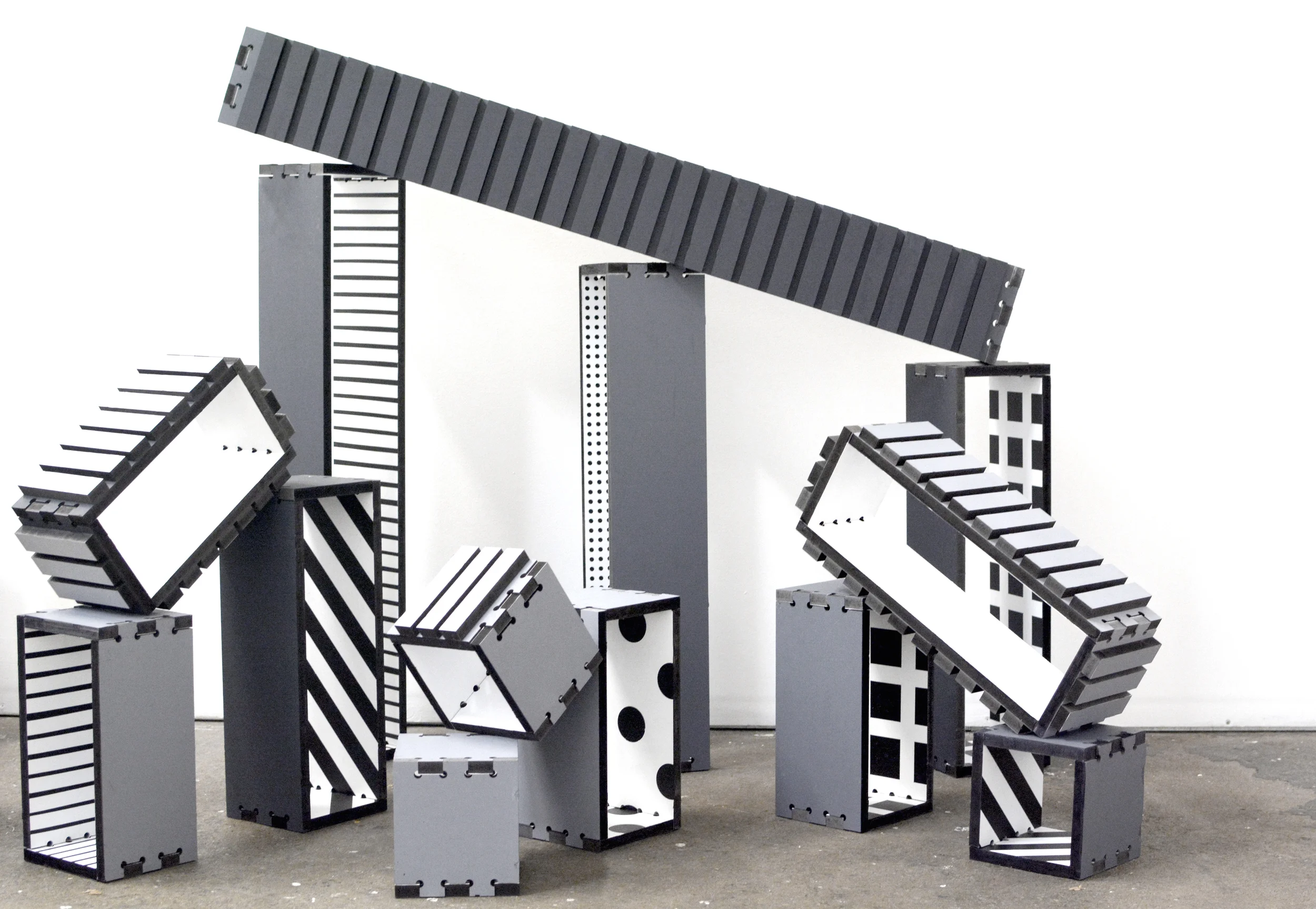 Blocks (still from installation), 2014, acrylic on MDF, dimensions variable.