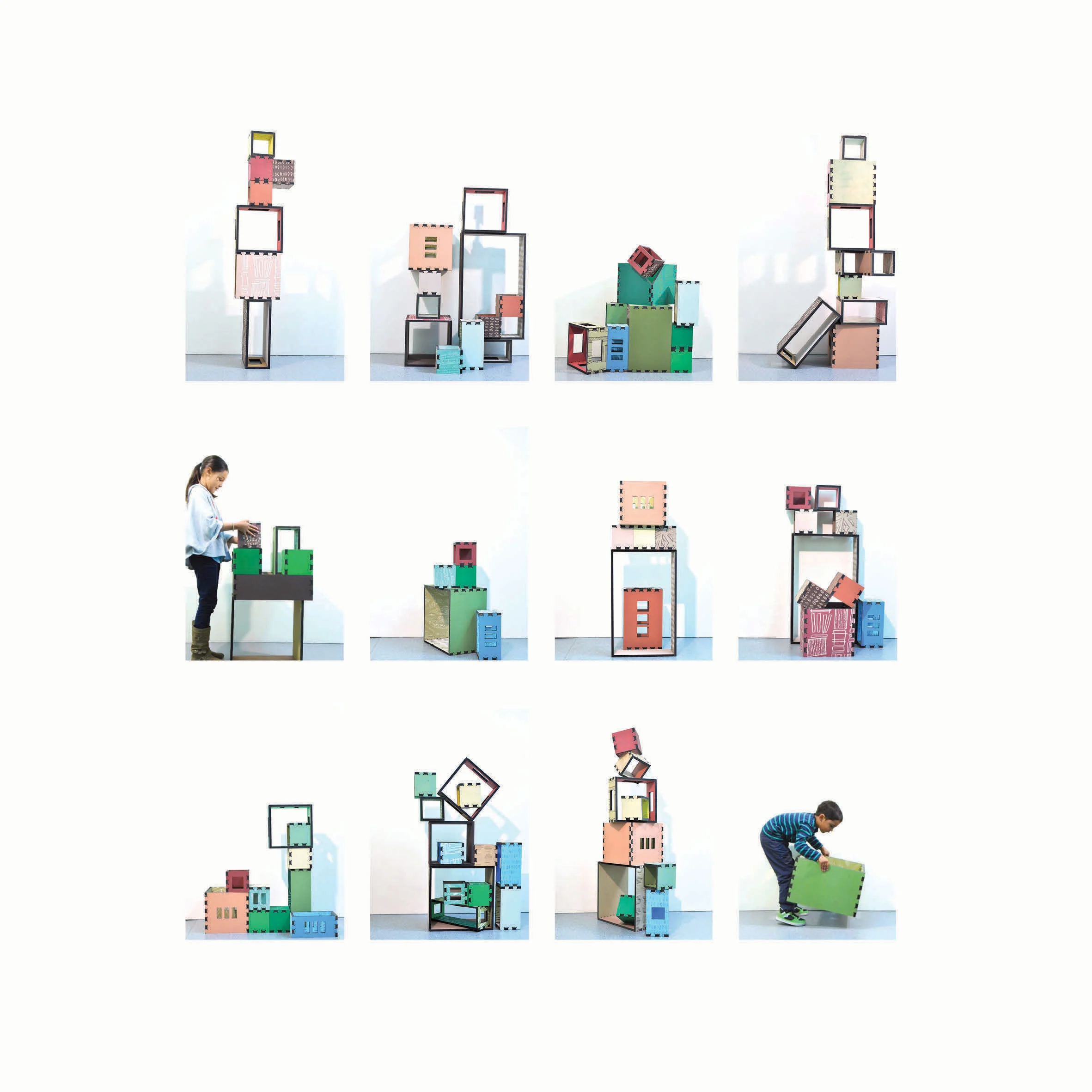 Block stack studies (stills of variation), 2013, Permaset on MDF, dimensions variable