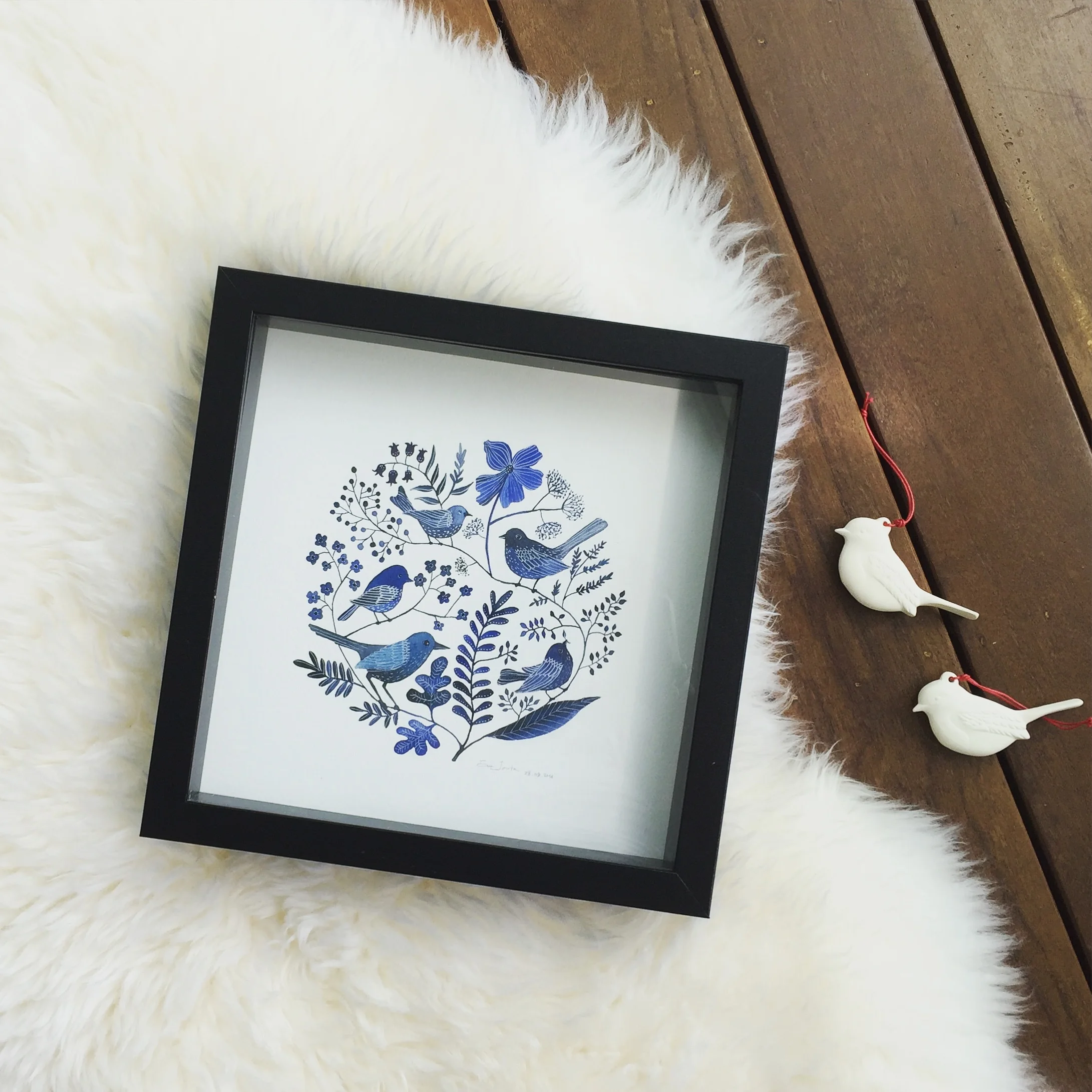 Indigo Birds 8"x8" Art Print