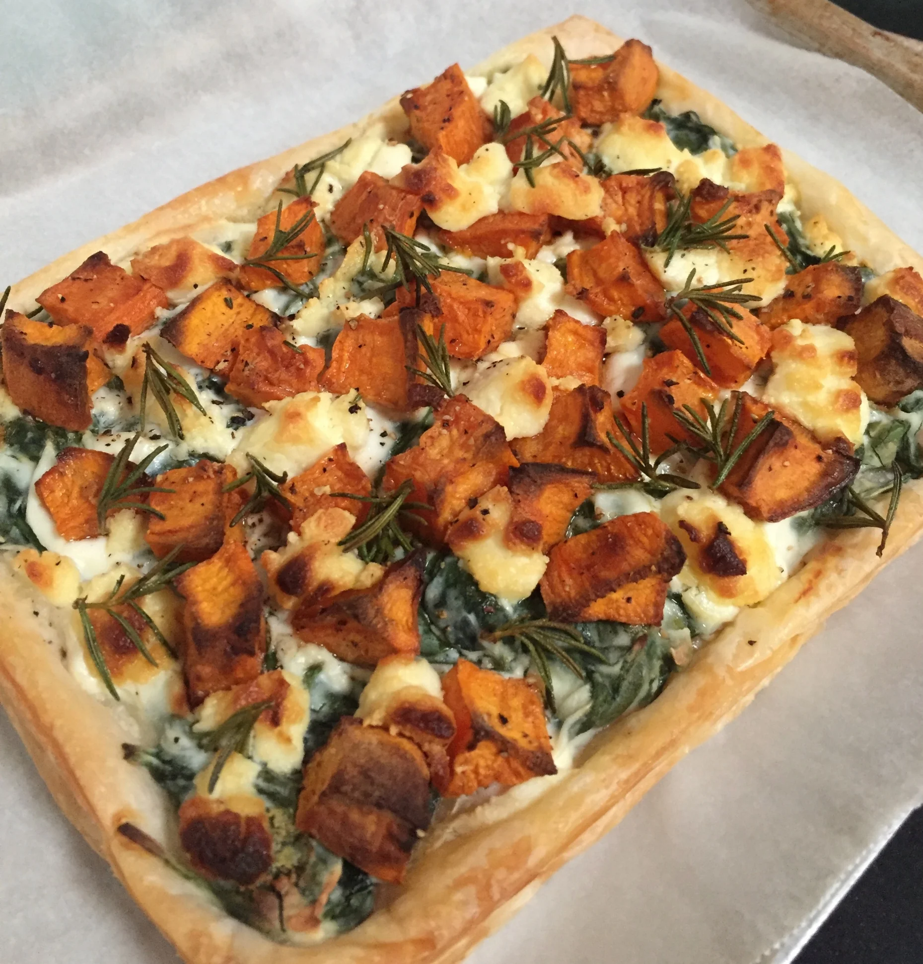 Roasted pumpkin, spinach & rosemary tart with the above Persian Fetta. 