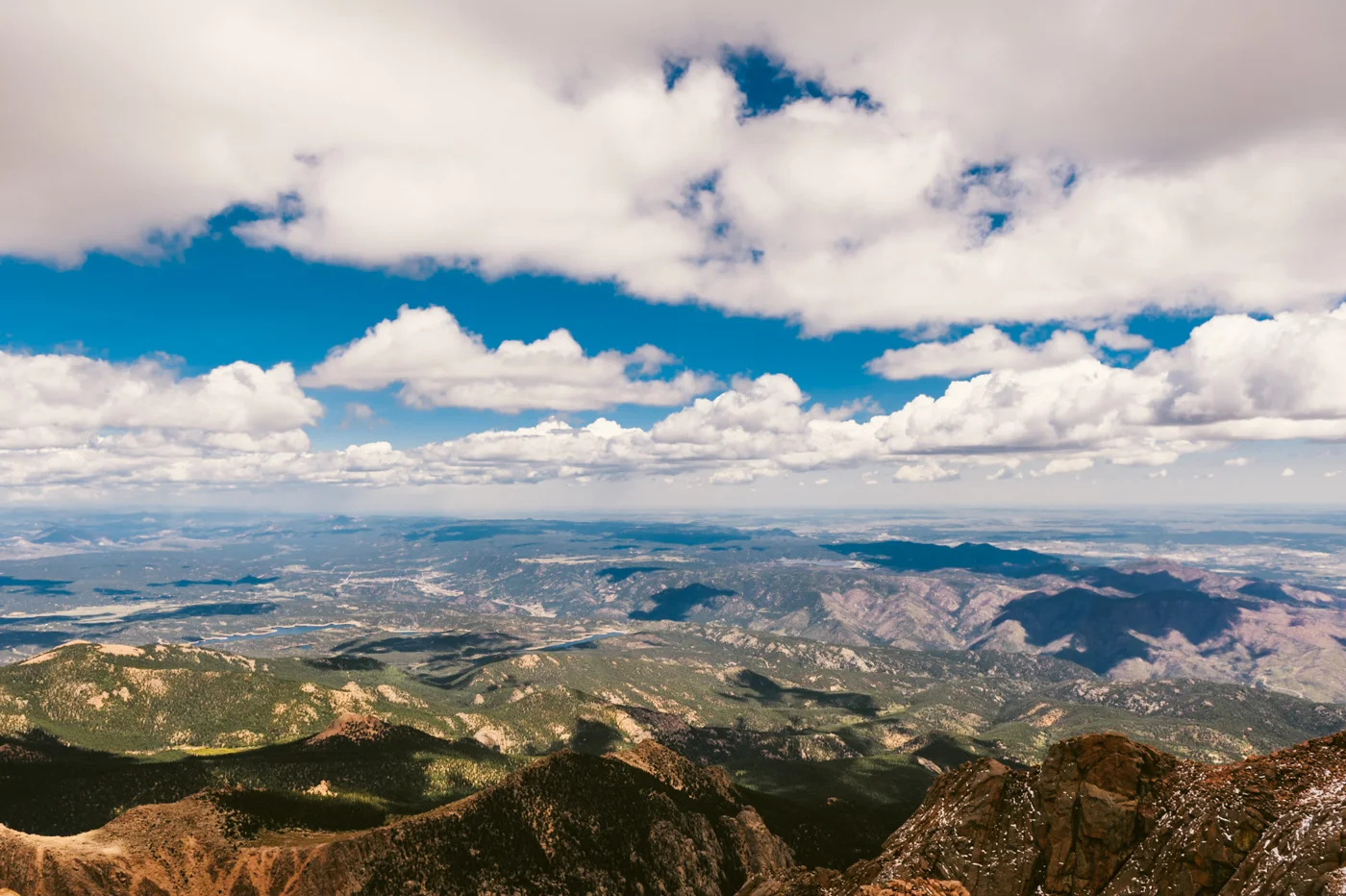 From the summit of Pikes Peak with an elevation of 14,110ft. 