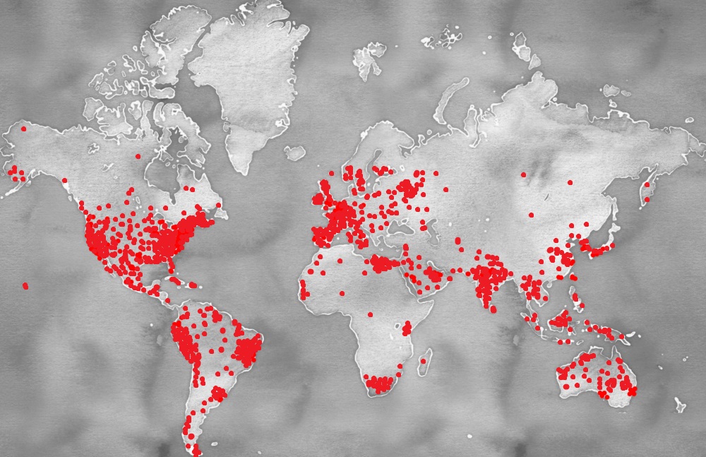 December 2013 web traffic map. Watercolor map art by Stapen Design. Image copyright Lara Devgan, MD, PLLC.