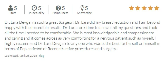 RateMDs.com review from a breast reduction patient