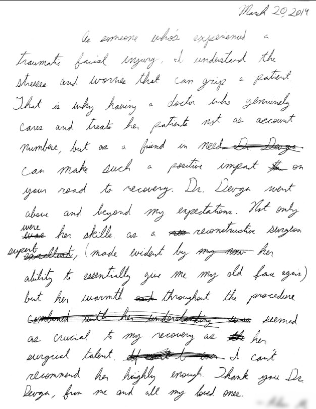 Letter from a facial fracture (orbit & zygoma) patient