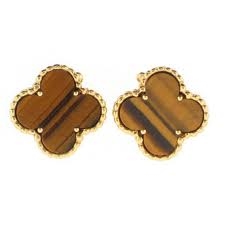 Van Cleef and Arpels Alhambra earrings in tiger's eye.