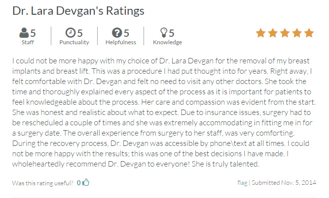 Verified patient review of Dr. Devgan from RateMDs.com.