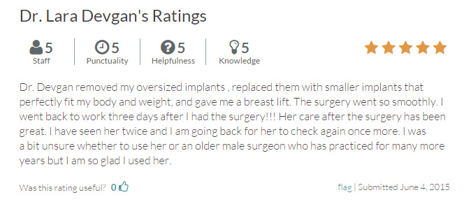 Verified patient review of Dr. Devgan from RateMDs.com.