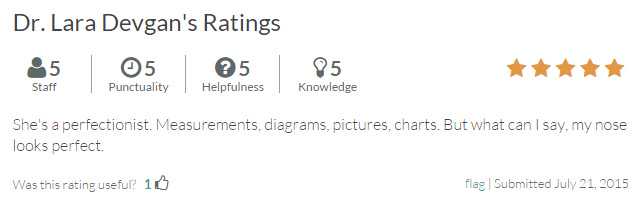 Verified rhinoplasty patient review from RateMDs.com