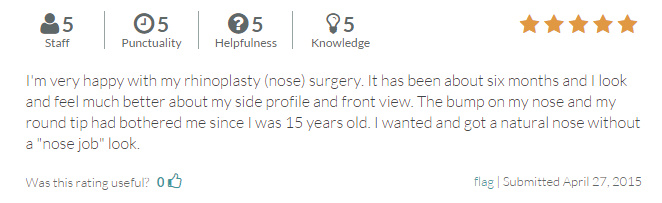 Verified rhinoplasty patient review from RateMDs.com