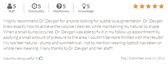 RateMDs.com review from a lip augmentation patient