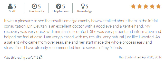 RateMDs.com review from a necklift, blepharoplasty, chin implant patient