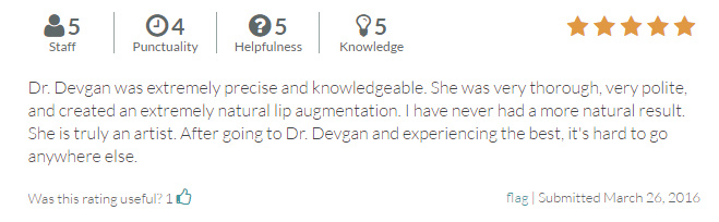 RateMDs.com review from a lip augmentation patient