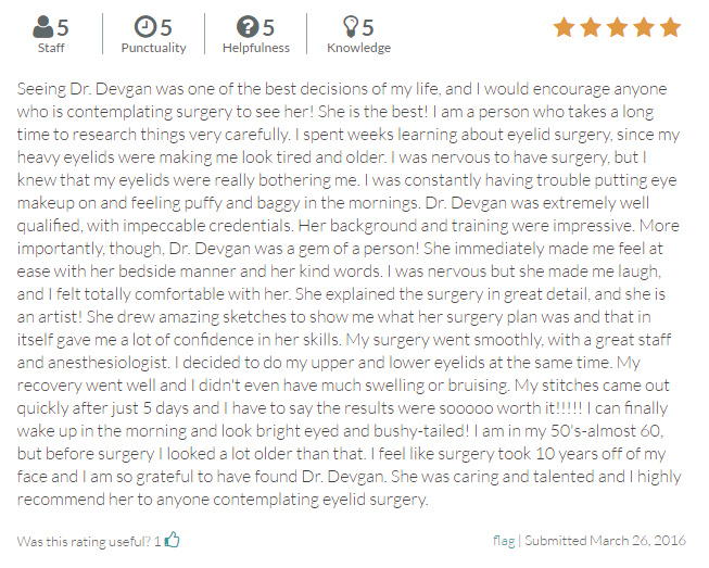 RateMDs.com review from a facelift and eyelift (blepharoplasty) patient