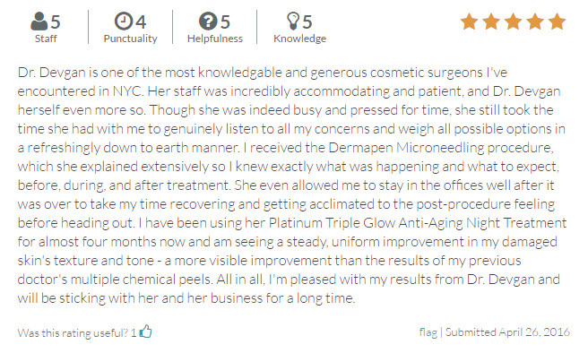 RateMDs.com review from a Dermapen Microneedling and medical-grade skin care patient.