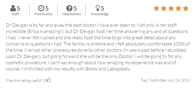 RateMDs.com review from a labiaplasty and botox patient