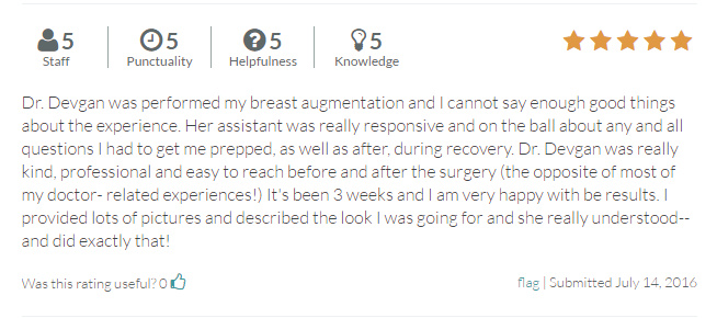 RateMDs.com review from a breast augmentation patient