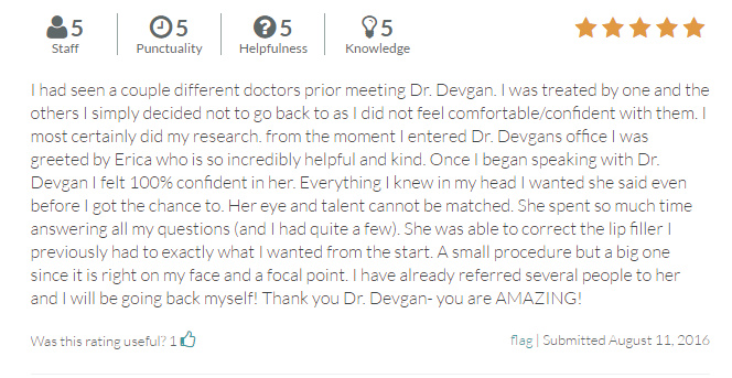 RateMDS.com review from a cosmetic dermal filler patient