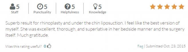 RateMDs.com review from a rhinoplasty and submental liposuction patient.