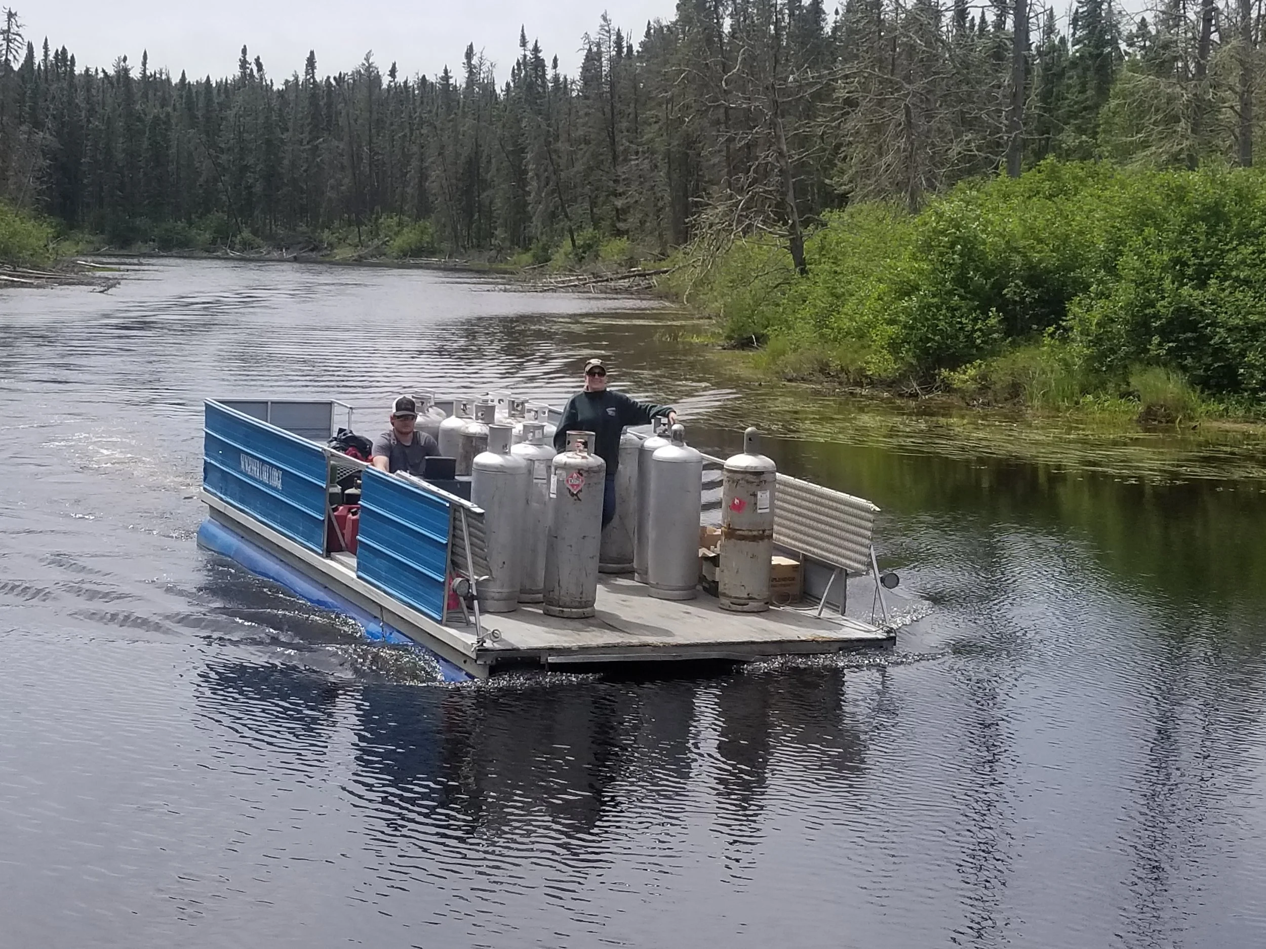 OUr pontoon freighter tHIS IS HOW WE GET YOU AND ALL OF YOUR GEAR UP THE RIVER. jUST A SHORT ONE MILE RIDE. tHERE IS NO WEIGHT RESTRICTION.
