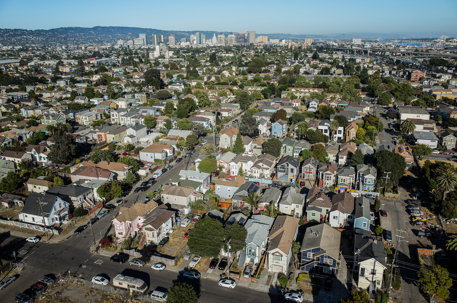 West Oakland's Lower Bottoms,  looking east towards downtown.