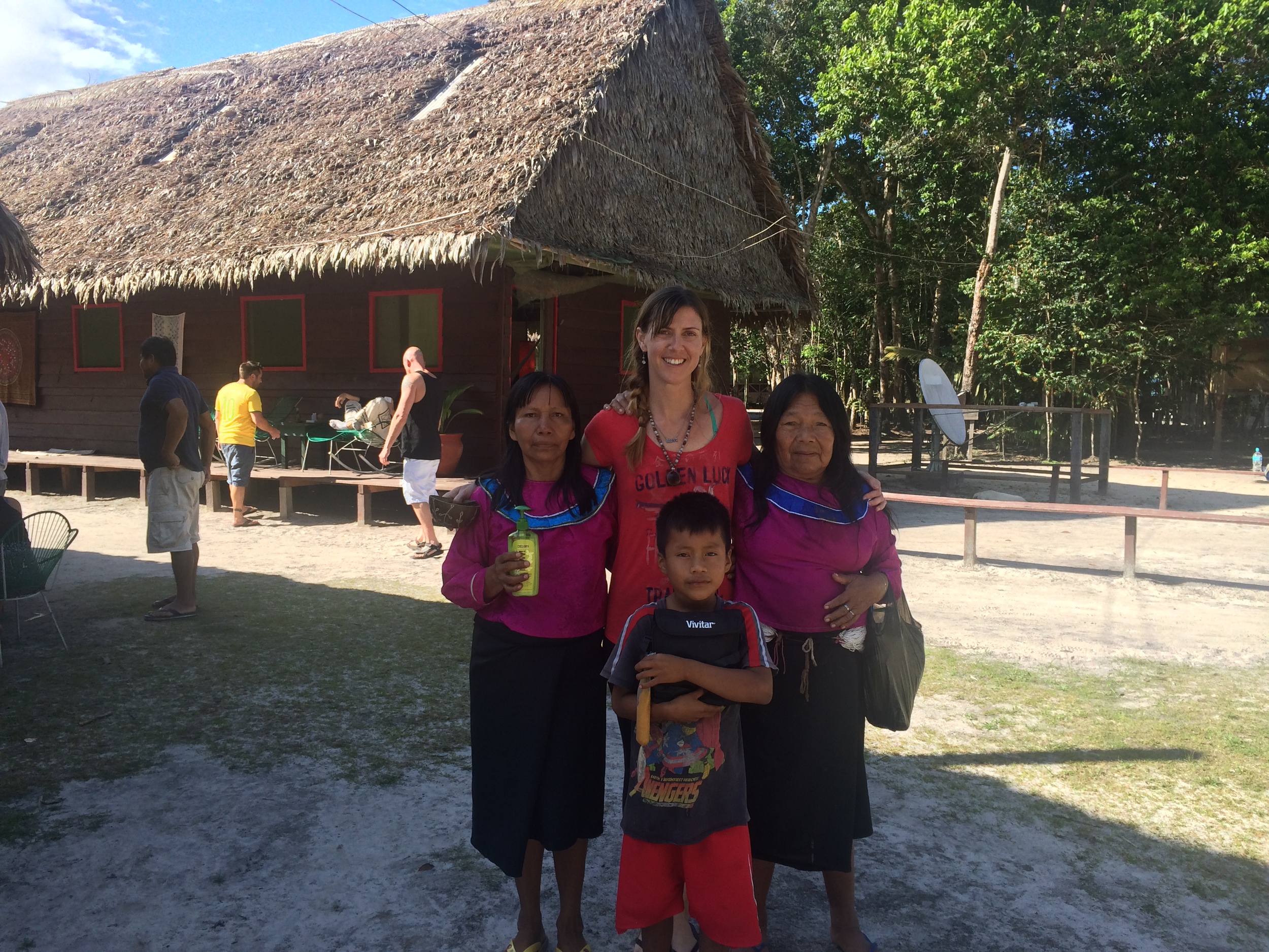 Me at the Nihue Rao Spiritual Center with 2 Shipibo medicine women and a future shaman-to-be.