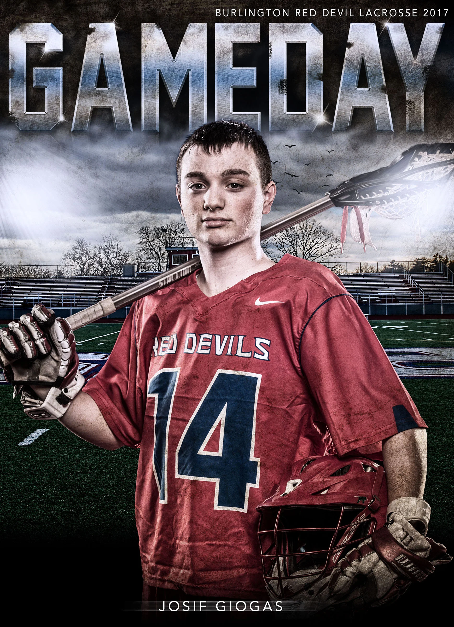 Composite of Gameday Poster. Player and Background Photographed Separately