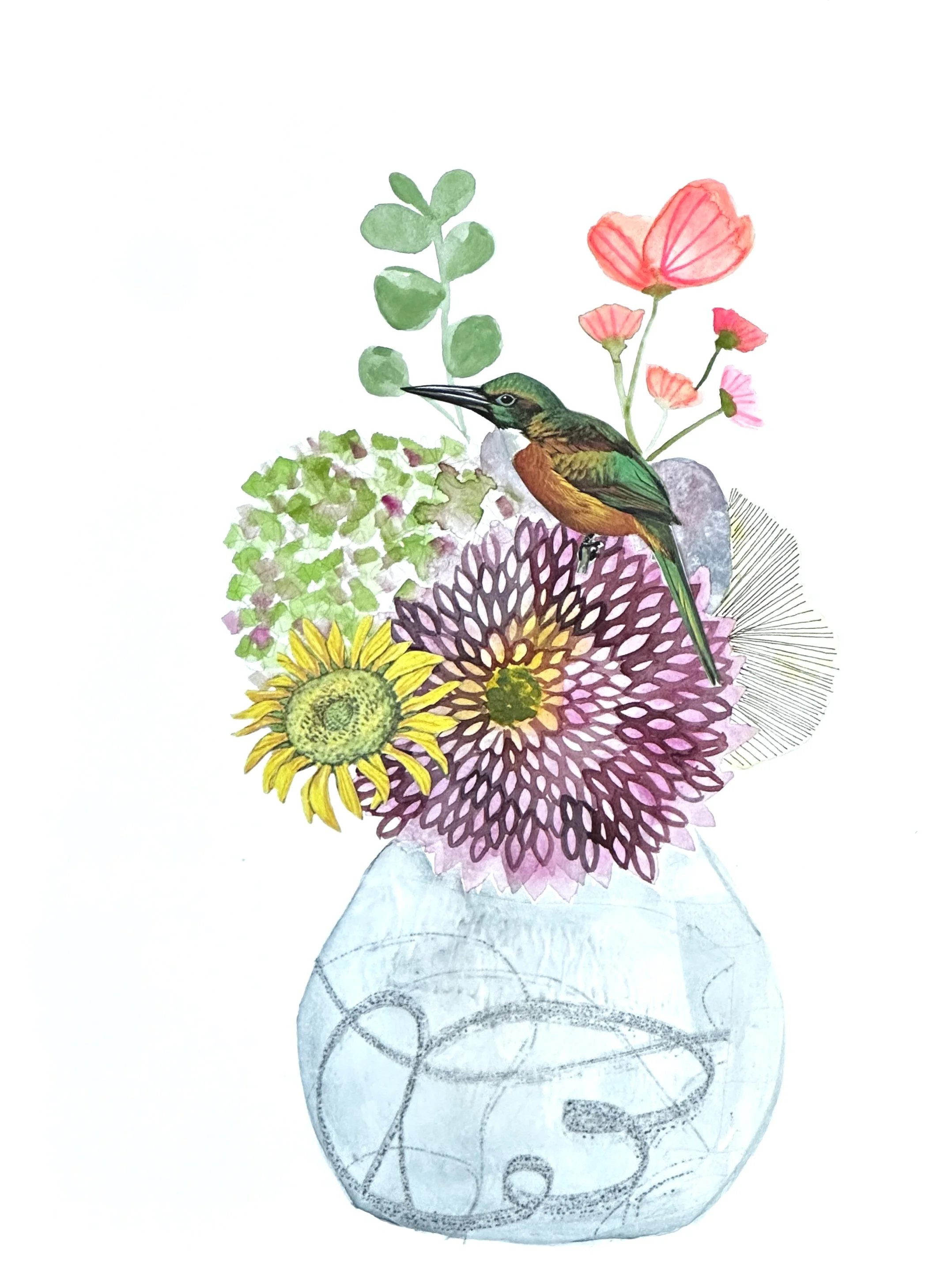 Fall Bouquet
 
Watercolor and Collage on Paper, 2024