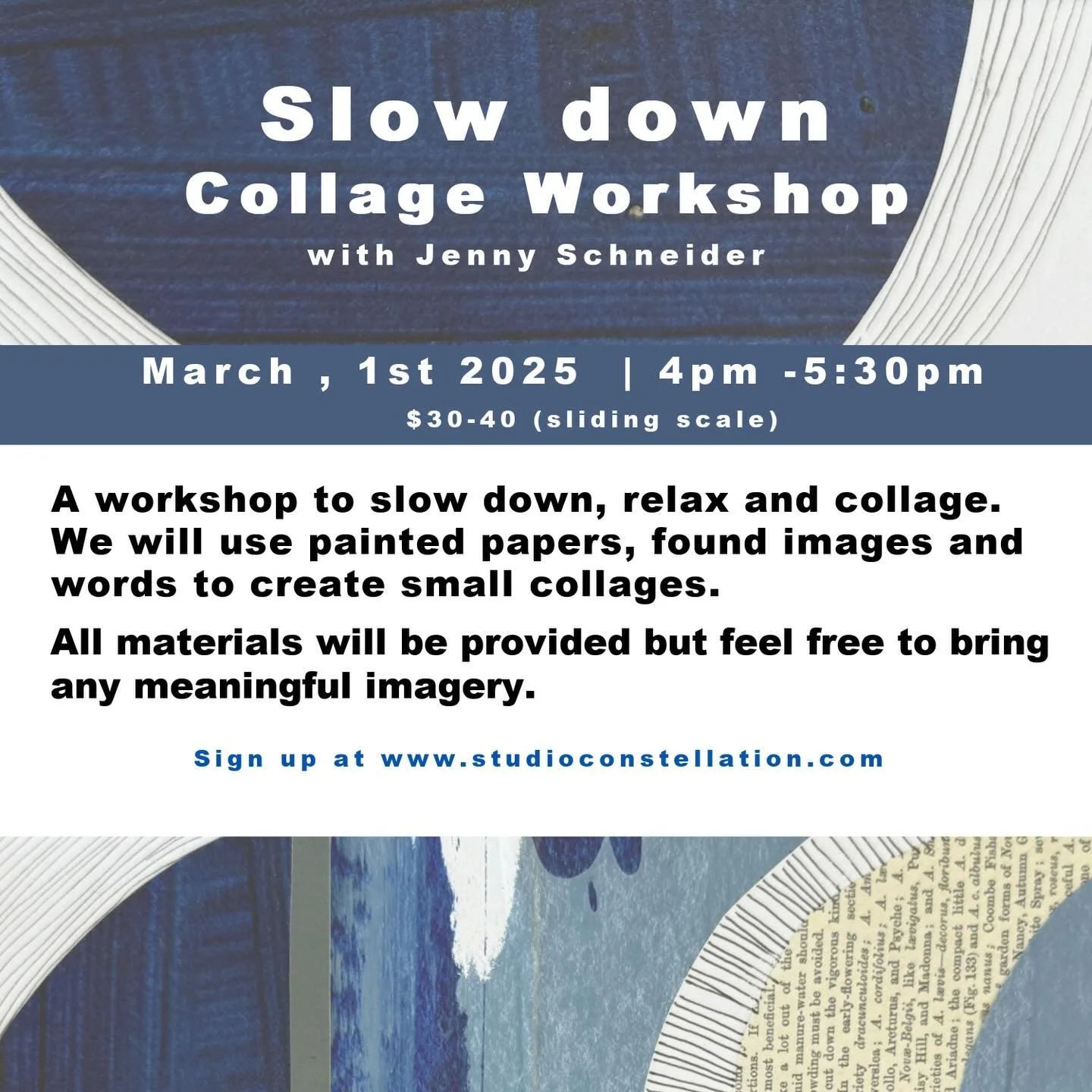 So excited to be back @constellation_ville in Somerville for a relaxing collage workshop. If you are craving a creative community during these bleak New England Winter days- this is for you.
We will be making collaged zines, sip warm beverages and sh