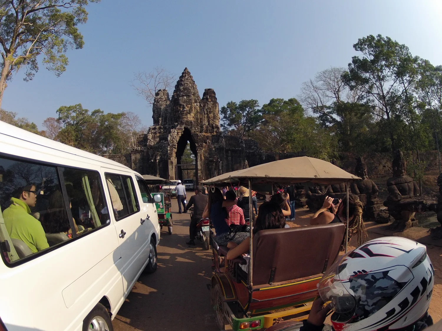 Hippie in a Tuk-Tuk - tourist on a bus. Heading to Angkor Wat, Cambodia. February, 2013