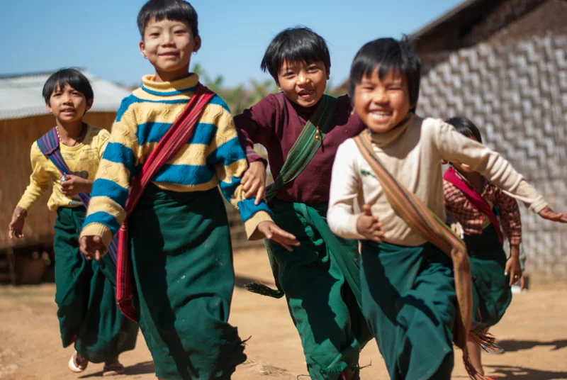 Curious kids in a remote village in the mountains