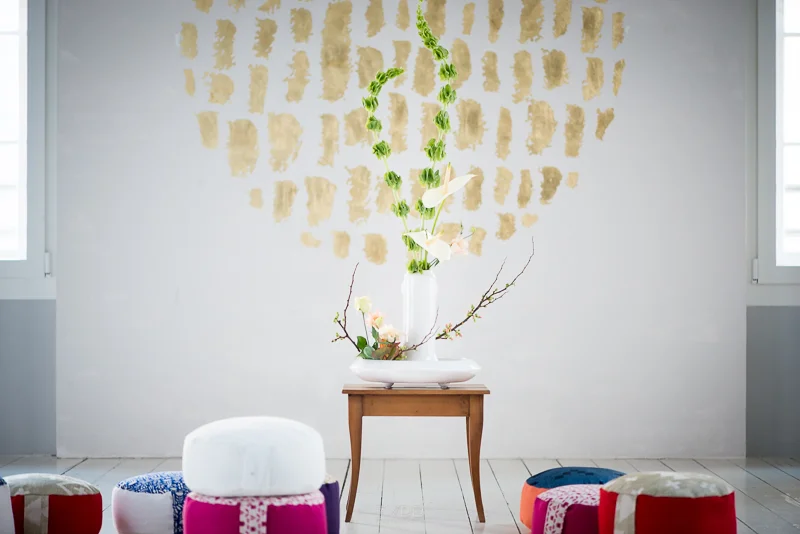 Ikebana flower arrangements were used to set the scene