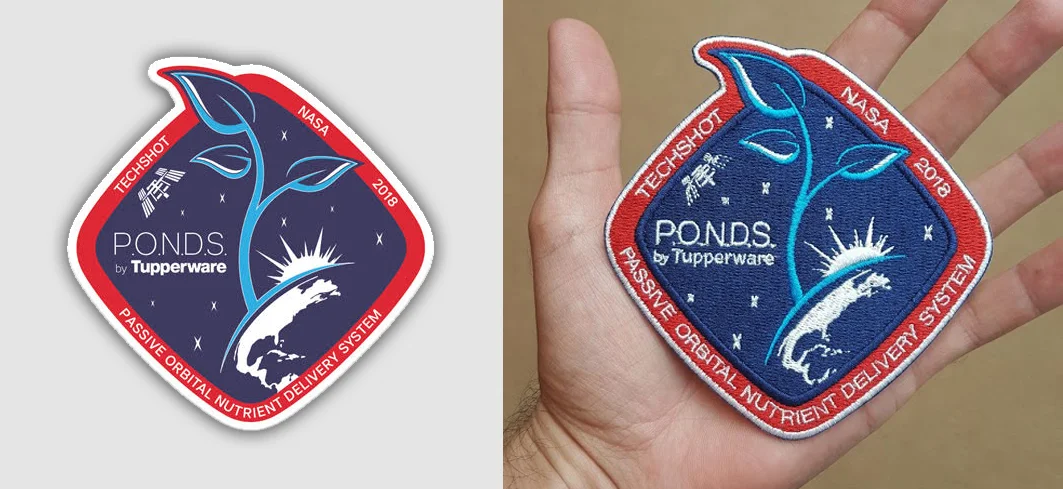 NASA, as a thank you to the people who contribute to the ISS, leaves open a 4” cubed space per project payload to include patches. The patches are logged by an astronaut and, upon returning to earth, are certified whereby verifying their arrival & retrieval from the ISS.