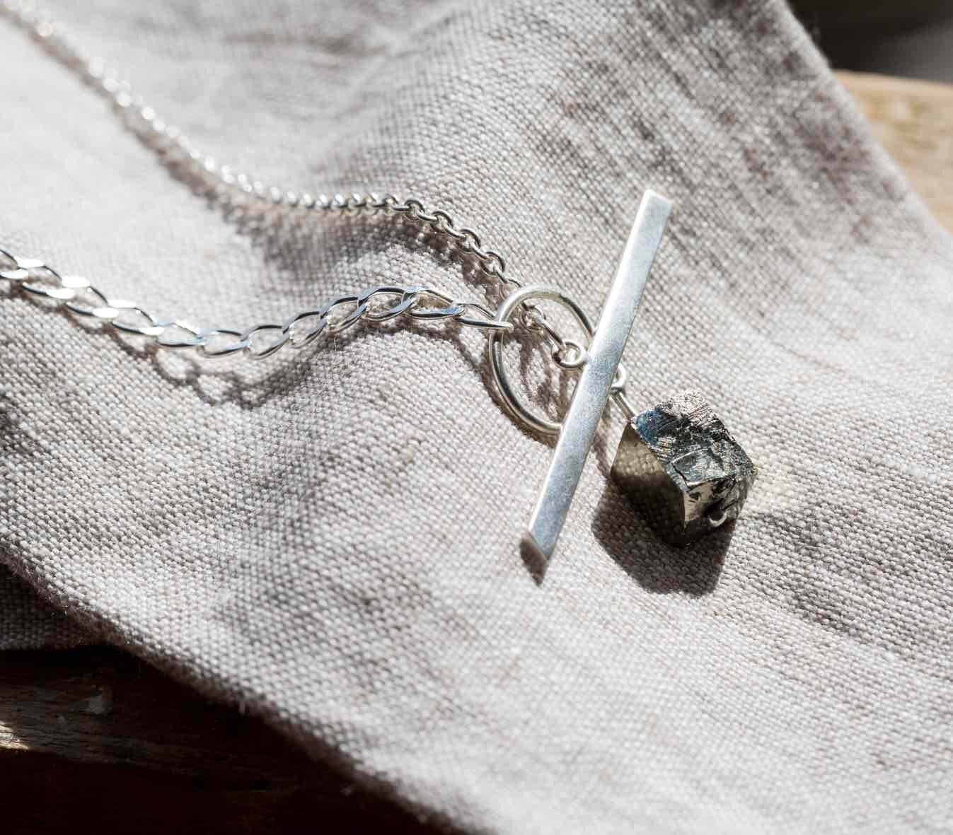 SMALL PYRITE ON A T-BAR NECKLACE