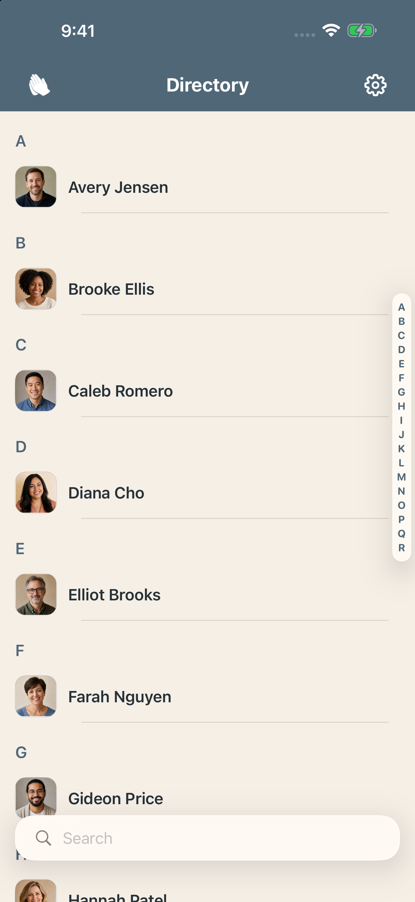 Ministry Margin Directory for iPhone showing a searchable church people list.