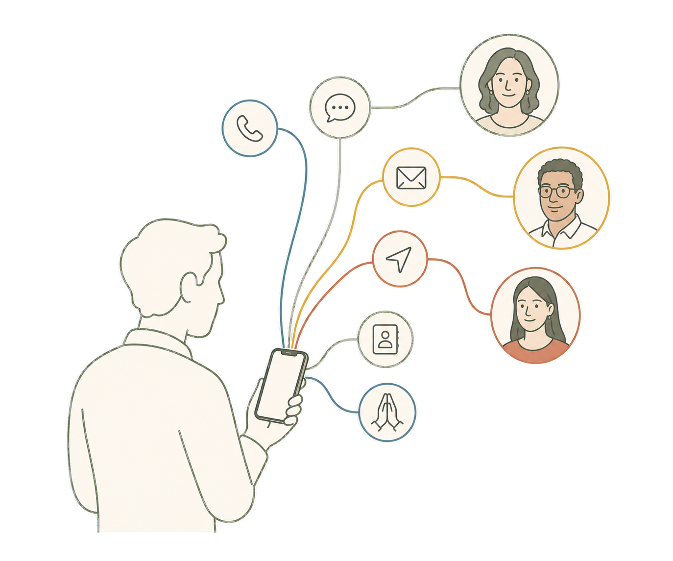 A ministry leader uses Ministry Margin Directory to call, text, email, find directions, save contacts, and connect prayer to people.